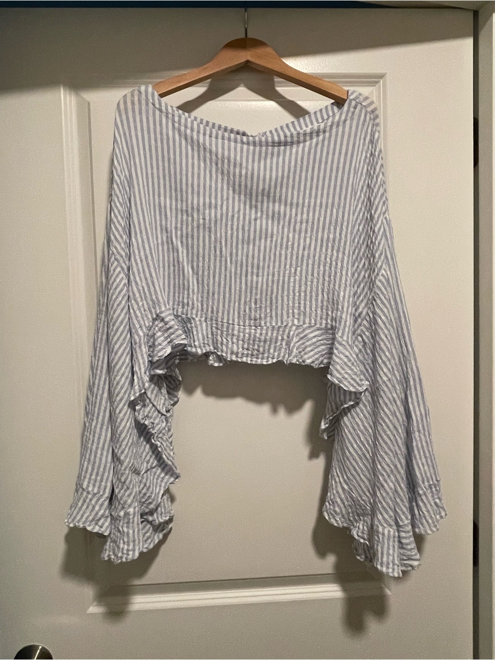 Altar'd State Blue and White Striped Ruffle Hem Tunic